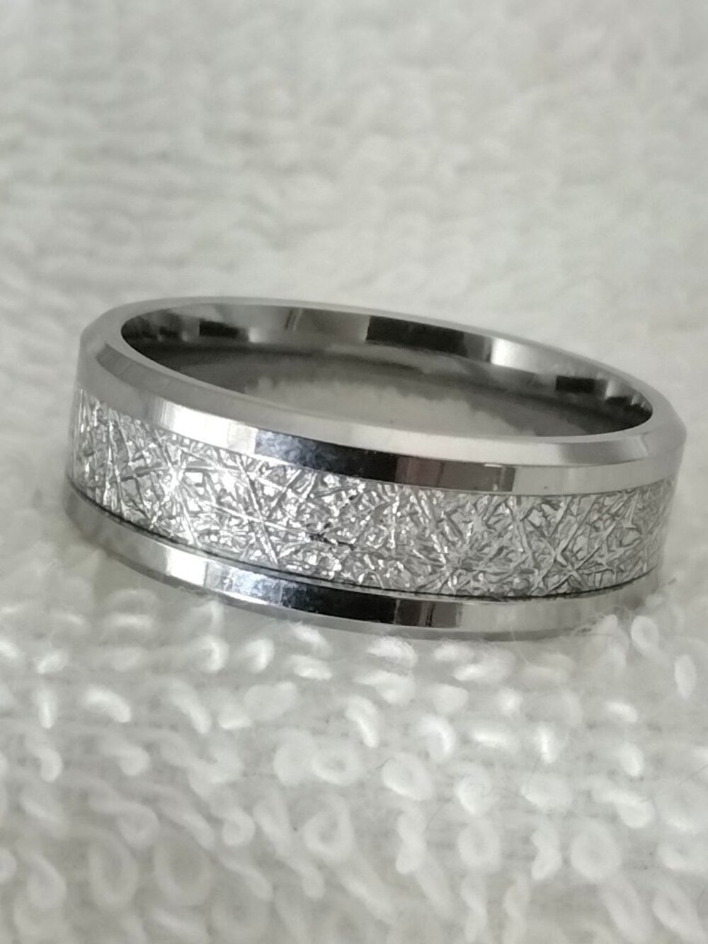 Size 12 Silver Stainless Steel Wedding Band - Silver Inlay